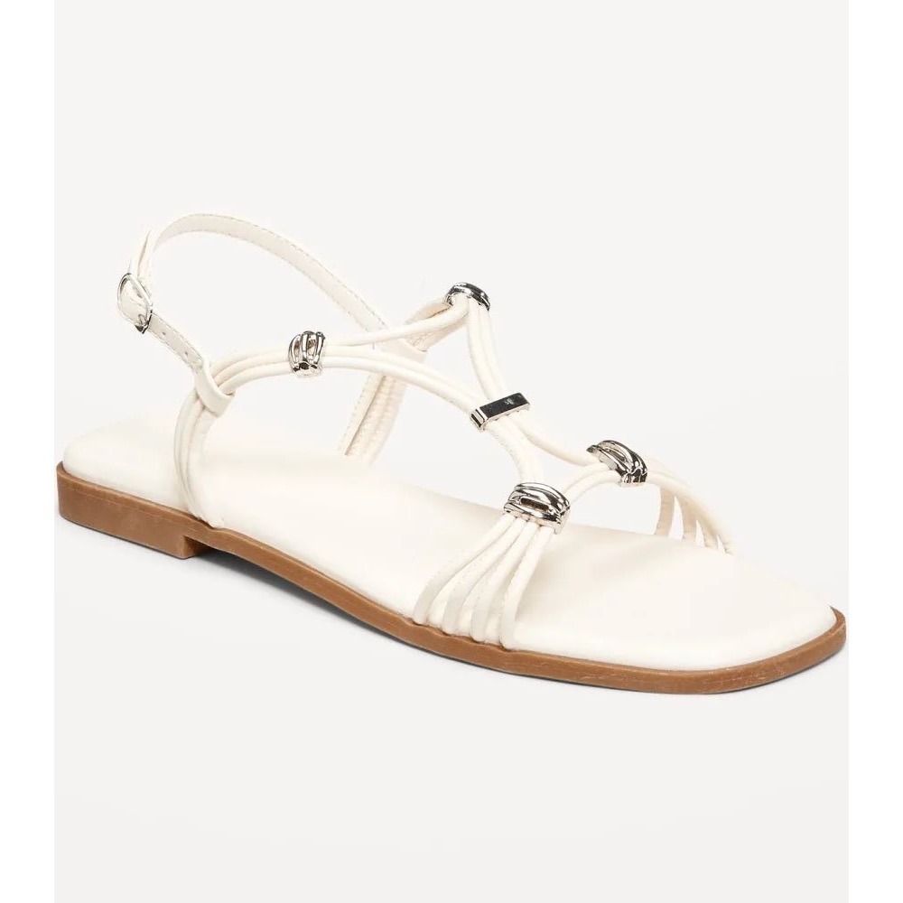 Old Navy Faux-Leather Strappy Hardware Sandals Flat Sandals Silver Hardware 9‎